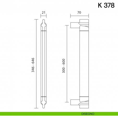 Maniglione per porta K 378 Valli collezione Fusital disegno