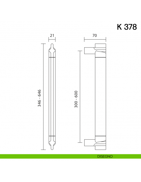 Maniglione per porta K 378 Valli collezione Fusital disegno