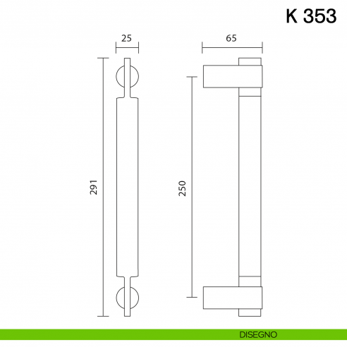 Maniglione per porta K 353 Valli collezione Fusital disegno
