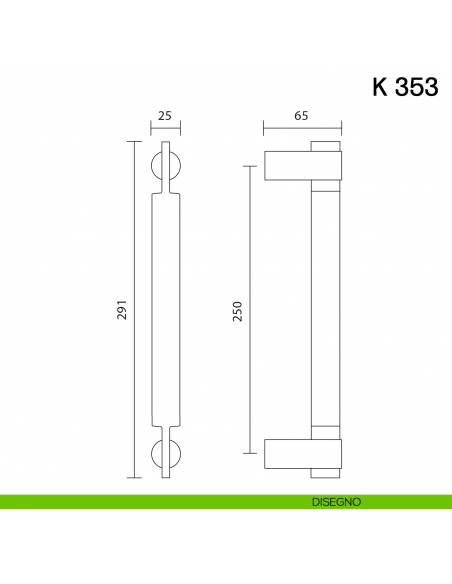 Maniglione per porta K 353 Valli collezione Fusital disegno