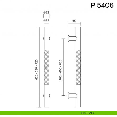 Maniglione per porta P 5406 Valli collezione Fusital disegno