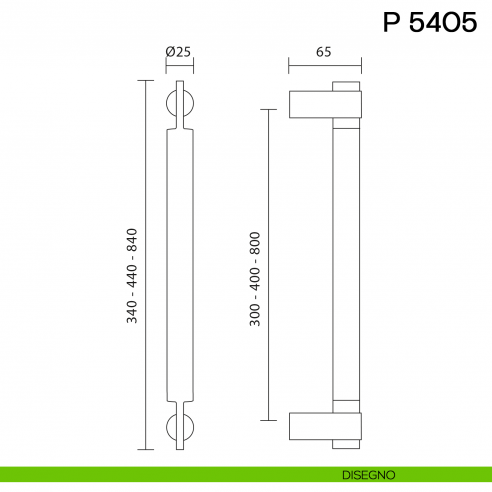Maniglione per porta P 5405 Valli collezione Fusital disegno