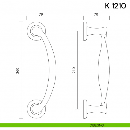 Maniglione per porta K 1210 Valli collezione Fusital zancato disegno