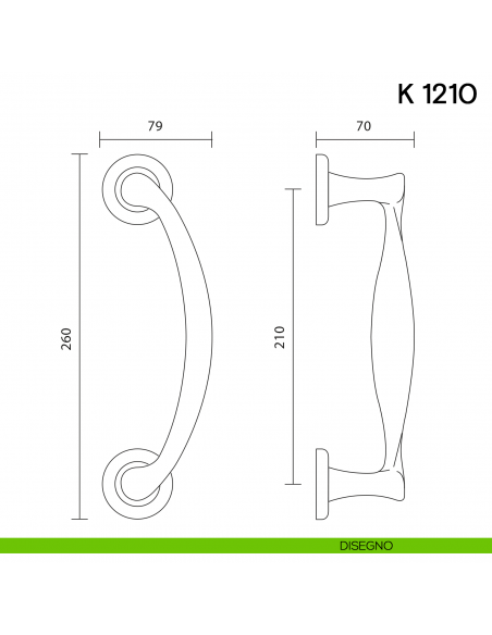 Maniglione per porta K 1210 Valli collezione Fusital zancato disegno