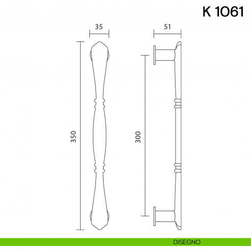 Maniglione per porta K 1061 Valli collezione Fusital disegno