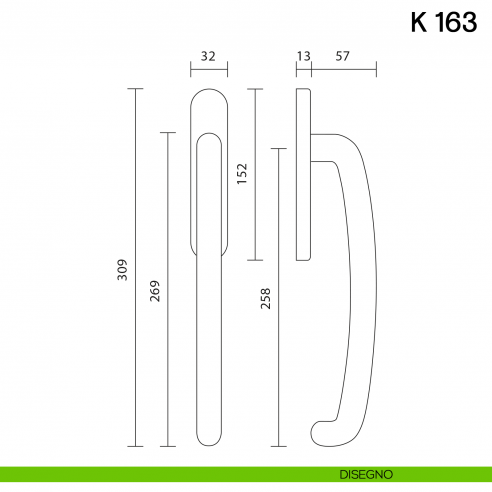 Maniglione per alzante scorrevole K 163 Valli collezione Lab disegno