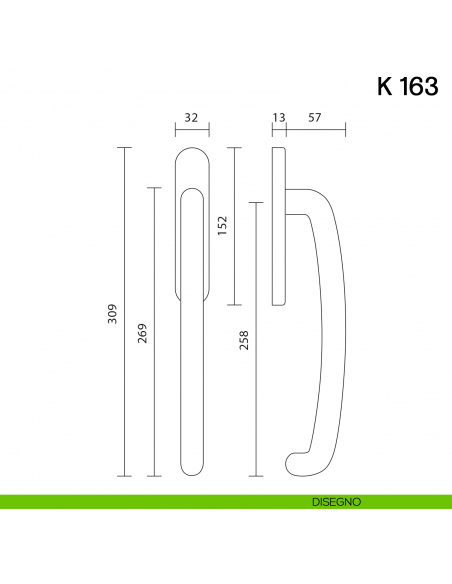 Maniglione per alzante scorrevole K 163 Valli collezione Lab con placca yale disegno