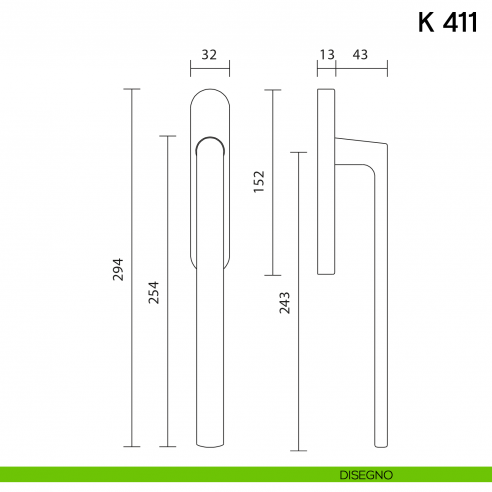 Maniglione per alzante scorrevole K 411 Valli collezione Lab disegno