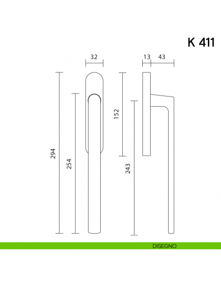 Maniglione per alzante scorrevole K 411 Valli collezione Lab disegno