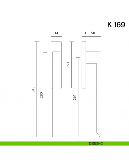 Maniglione per alzante scorrevole K 169 Valli collezione Fusital disegno