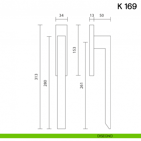 Maniglione per alzante scorrevole K 169 Valli collezione Fusital con placca yale disegno