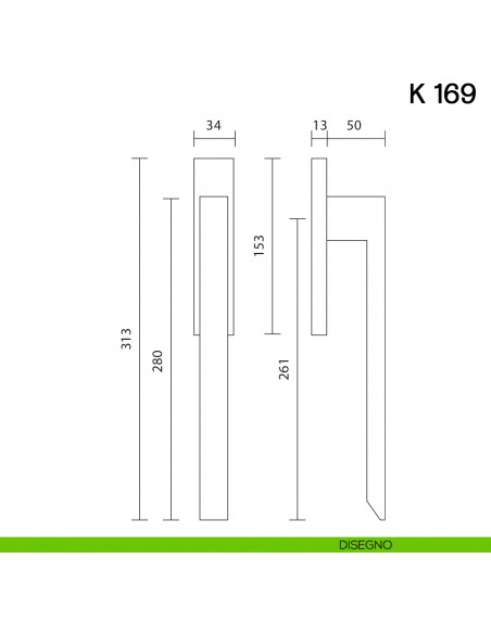 Maniglione per alzante scorrevole K 169 Valli collezione Fusital con placca yale disegno