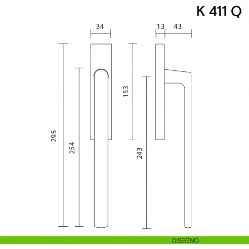 Maniglione per alzante scorrevole K 411 Q Valli collezione Lab con placca yale disegno
