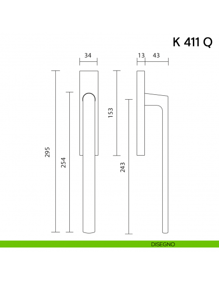 Maniglione per alzante scorrevole K 411 Q Valli collezione Lab con placca yale disegno