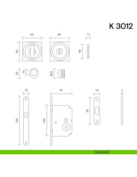 Maniglia per porta scorrevole K 3012 Valli collezione Fusital nottolino e serratura disegno