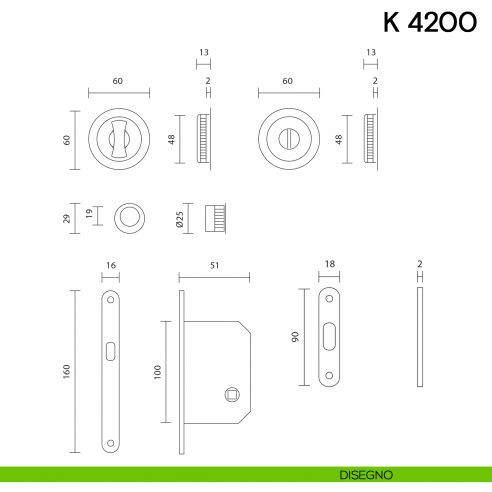 Maniglia per porta scorrevole K 4200 Valli collezione Lab nottolino e serratura disegno