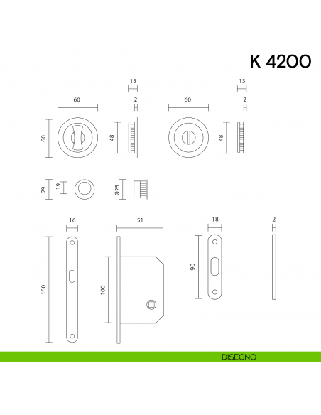 Maniglia per porta scorrevole K 4200 Valli collezione Lab nottolino e serratura disegno