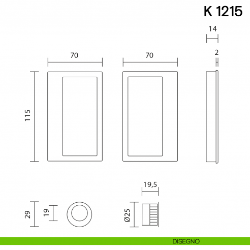 Maniglia per porta scorrevole K 1215 Valli collezione Lab senza serratura disegno