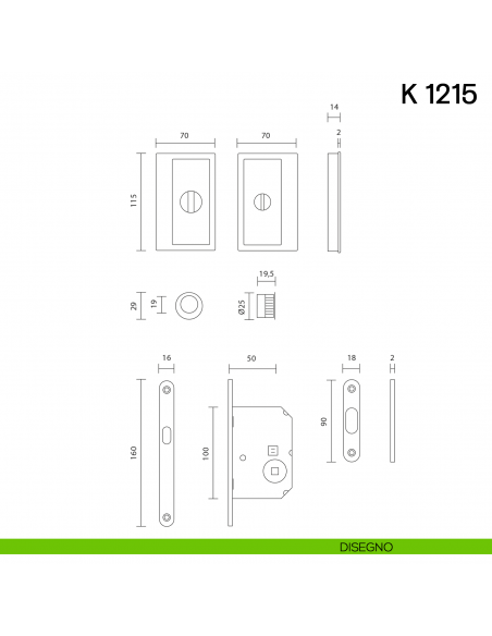 Maniglia per porta scorrevole K 1215 Valli collezione Lab nottolino e serratura disegno