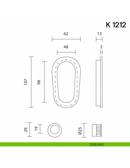 Maniglia per porta scorrevole K 1212 Valli collezione Lab senza serratura disegno
