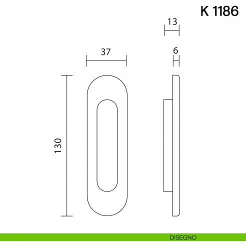 Maniglia per porta scorrevole K 1186 SFC Valli collezione Lab senza foro chiave disegno