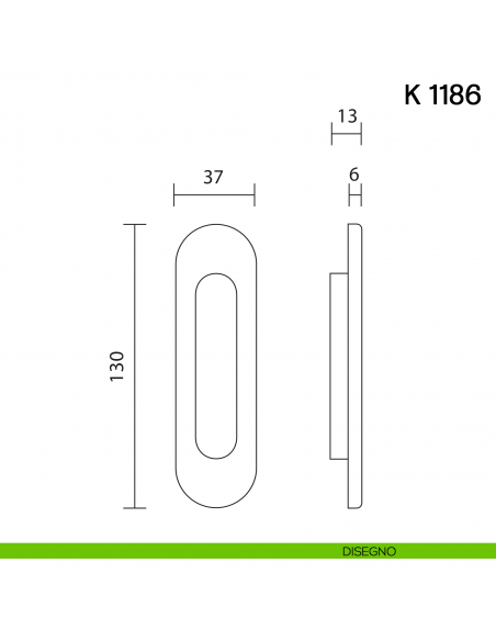 Maniglia per porta scorrevole K 1186 SFC Valli collezione Lab senza foro chiave disegno