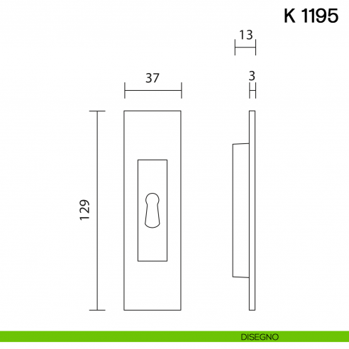 Maniglia per porta scorrevole K 1195 Valli collezione Lab con foro chiave disegno