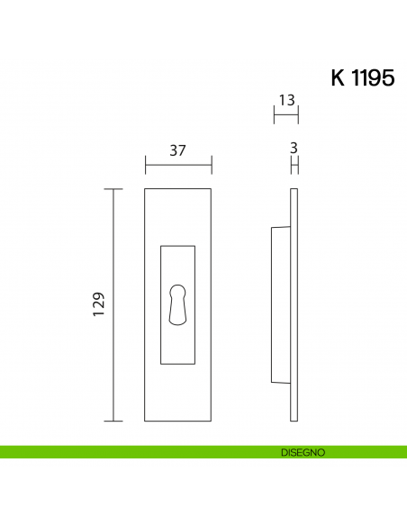 Maniglia per porta scorrevole K 1195 Valli collezione Lab con foro chiave disegno