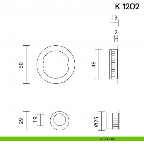 Maniglia per porta scorrevole K 1202 Valli collezione Lab senza serratura disegno