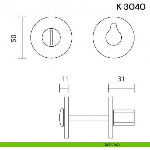 Nottolino per porta K 3040 RB Valli collezione Fusital con rosetta fine disegno