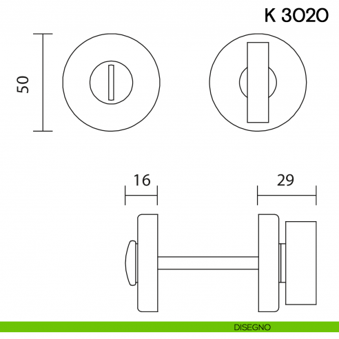 Nottolino per porta K 3020 RT Valli collezione Fusital disegno