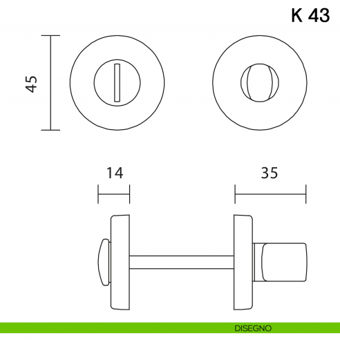 Nottolino per porta K 43 Valli collezione Lab 45 mm disegno