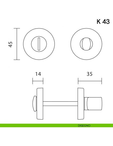 Nottolino per porta K 43 Valli collezione Lab 45 mm disegno