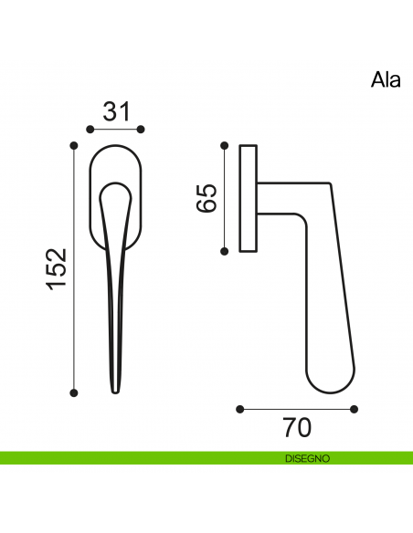 Maniglia martellina DK per finestra Ala Manital - disegno