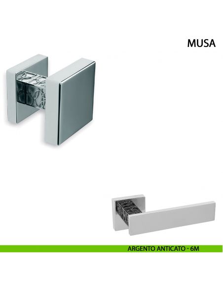 Pomolo fisso per porta Musa Comit 60x60 mm argento anticato