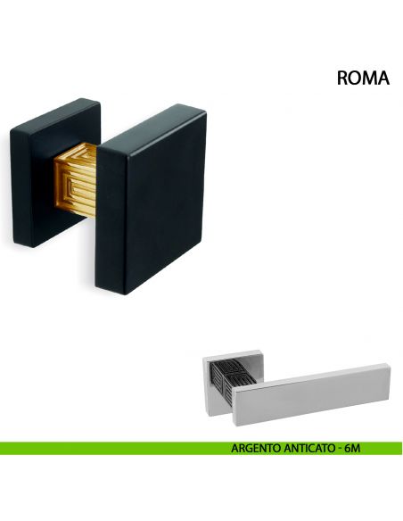 Pomolo girevole per porta Roma Comit 60x60 mm argento anticato