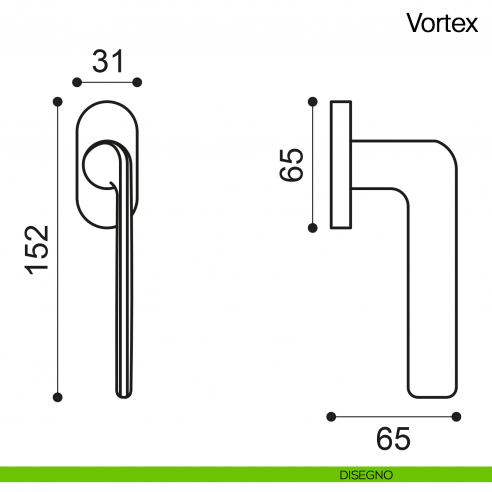 Maniglia martellina DK per finestra Vortex Manital - disegno