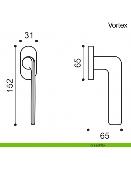 Maniglia martellina DK per finestra Vortex Manital - disegno