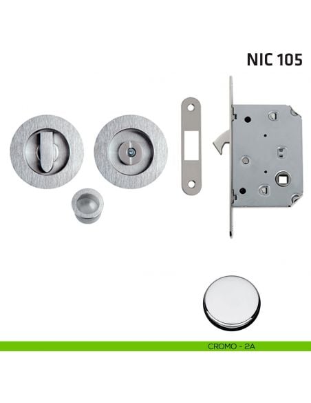 Kit tondo con nottolino + taglio vite con trascinatore e serratura NIC 105 cromo lucido