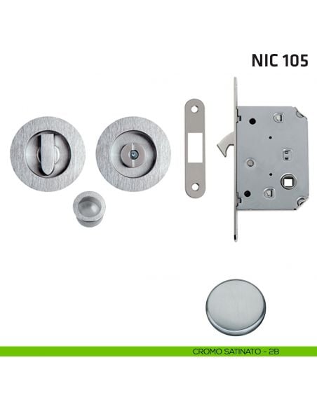 Kit tondo con nottolino + taglio vite con trascinatore e serratura NIC 105 cromo satinato