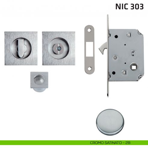 Kit quadrato con nottolino + taglio vite con trascinatore e serratura NIC 303 cromo satinato