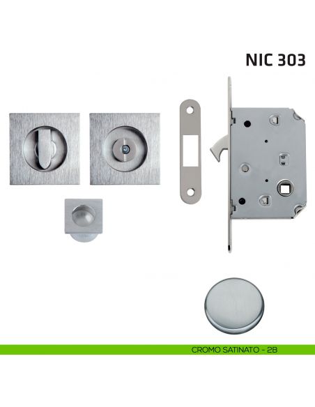 Kit quadrato con nottolino + taglio vite con trascinatore e serratura NIC 303 cromo satinato