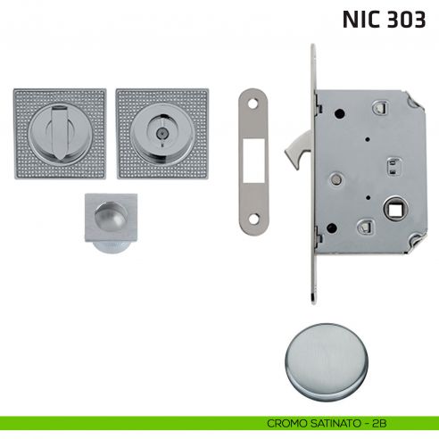 Kit quadrato con Swarovski con nottolino + taglio vite con trascinatore e serratura NIC 303 cromo satinato