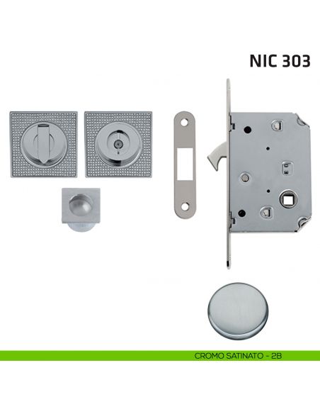 Kit quadrato con Swarovski con nottolino + taglio vite con trascinatore e serratura NIC 303 cromo satinato