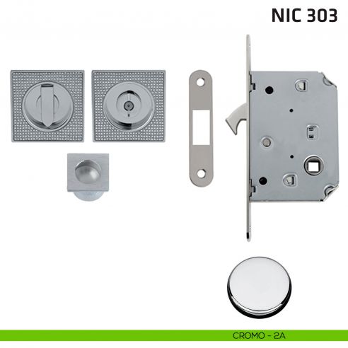 Kit quadrato con Swarovski con nottolino + taglio vite con trascinatore e serratura NIC 303 cromo lucido