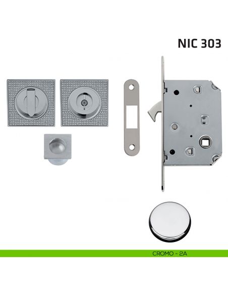 Kit quadrato con Swarovski con nottolino + taglio vite con trascinatore e serratura NIC 303 cromo lucido