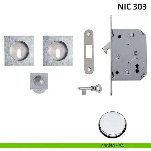 Kit quadrato foro chiave con chiave, trascinatore e serratura NIC 303 cromo lucido