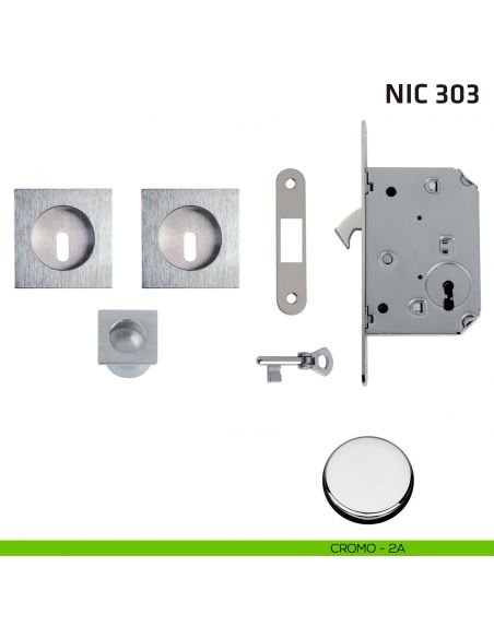 Kit quadrato foro chiave con chiave, trascinatore e serratura NIC 303 cromo lucido