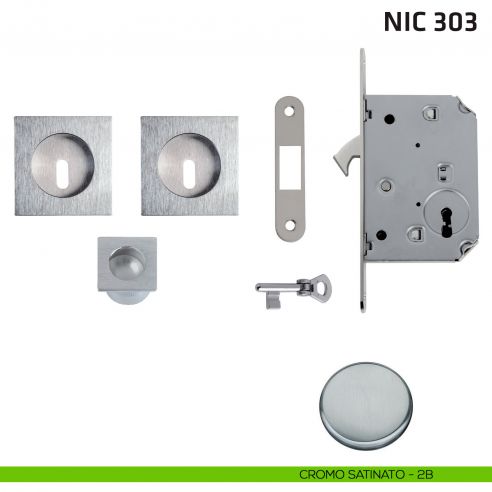 Kit quadrato foro chiave con chiave, trascinatore e serratura NIC 303 cromo satinato