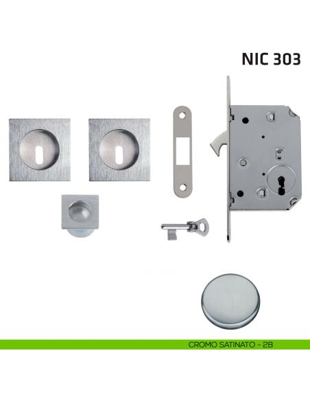 Kit quadrato foro chiave con chiave, trascinatore e serratura NIC 303 cromo satinato